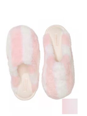 Victoria's Secret Pink & White Faux Fur Slide Slippers